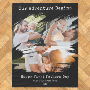 First Fathers Day Brush Stroke 3 Photo Collage Fleece Blanket
