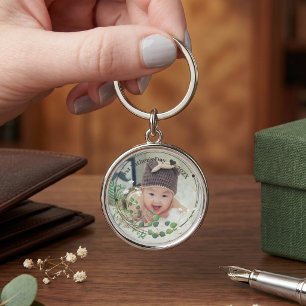 First Father's Day Custom Baby Photo With Year Key Ring