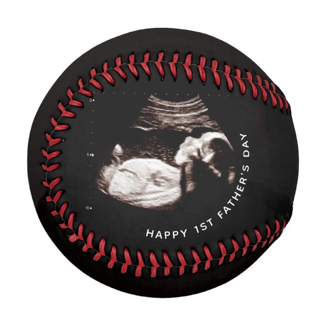 First Father's Day Custom Baby Sonogram Photo Baseball (Front Left)