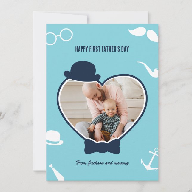 First Father's Day Custom Photo Cool Hipster Dad Holiday Card (Front)