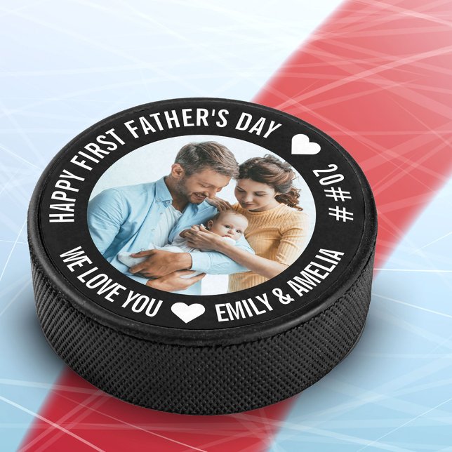 First Father's Day Custom Year and New Baby Photo Hockey Puck (Creator Uploaded)