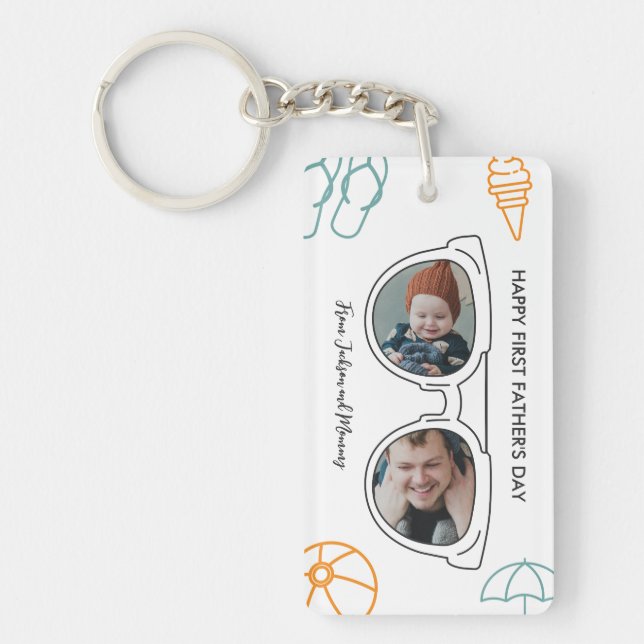 First Father's Day Dad Custom Photo Sunglasses Key Ring (Front)