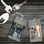 First Father's Day Daddy to Be Grey 2 Photo Key Ring<br><div class="desc">Photo keychain for a dad-to-be's first father's day. The photo template is set up for you to add 2 of your favourite pictures, which are printed one on each side, in square / instagram format. You could add maternity photos or sonogram / ultrasound image. The wording is fully editable and...</div>