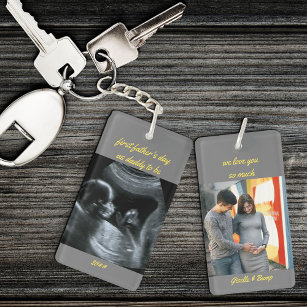 First Father's Day Daddy to Be Grey 2 Photo Key Ring