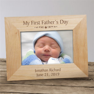 First Father's Day Engraved Wooden Picture Frame