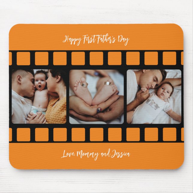 First Father's Day Film Strip Photo Grid New Dad Mouse Pad (Front)