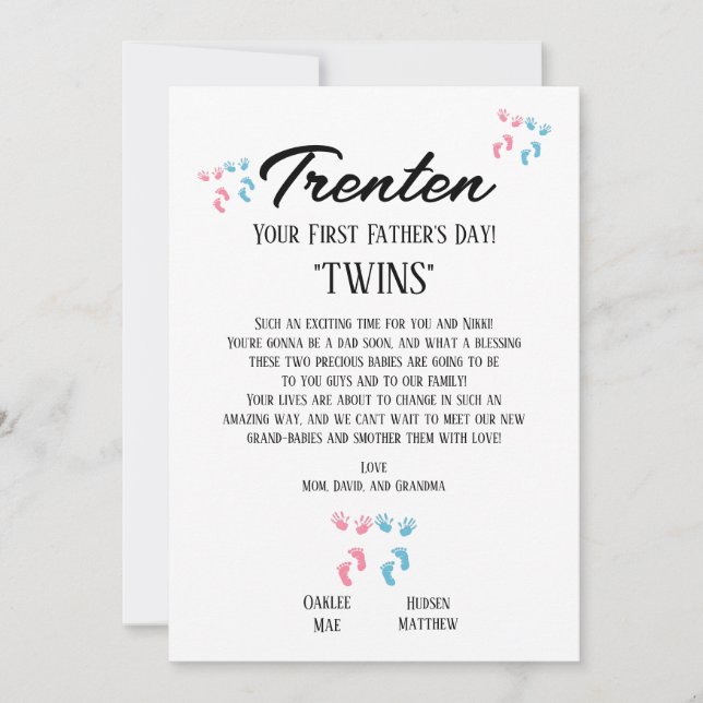 First Father's Day for Twins Announcement (Front)