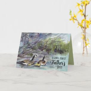 First Father's Day Geese Family Baby Birds Lake Card