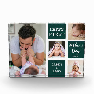 First Father's Day Green 4 Photo Collage Block