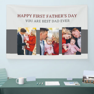 First Fathers Day Grey 3 Photos & Custom Message Banner