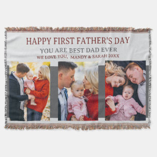 First Fathers Day Grey 3 Photos & Custom Message  Throw Blanket
