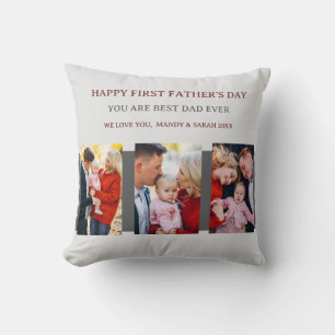 First Fathers Day Grey 4 Photos & Custom Message  Cushion