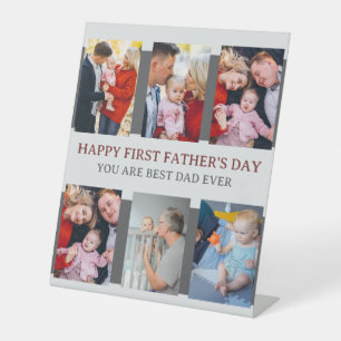 First Fathers Day Grey 6 Photos & Custom Message Pedestal Sign