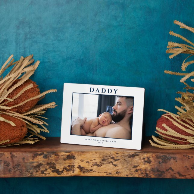 First Father's Day Muted Blue & White Personalized Plaque (Side)