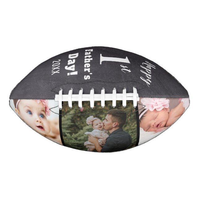 First Father's Day New Dad 3 Photo Chalkboard Football (Front)