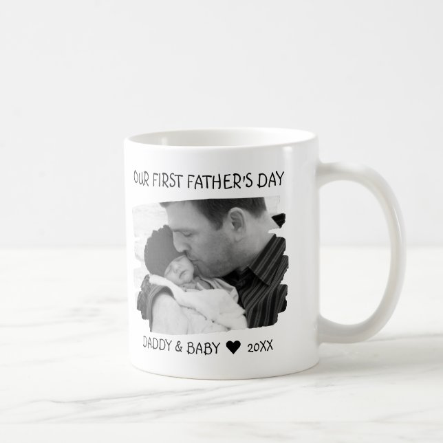 First Fathers Day New Dad Baby Photo Black White   Coffee Mug (Right)