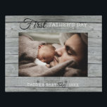 First Father's Day New Dad Baby Photo Grey Wood  Faux Canvas Print<br><div class="desc">A simple and memorable gift for the new dad personalised with his favourite photo with baby.</div>