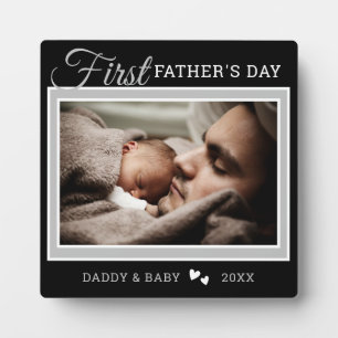First Father's Day New Dad Photo Black Plaque