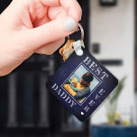 First Fathers Day new dad photo Keychain<br><div class="desc">Best daddy ever Happy First Father's Day bold white typography on dark navy blue rustic chalkboard new dad personalised double sided keychain with your photo,  text,  and signature.</div>