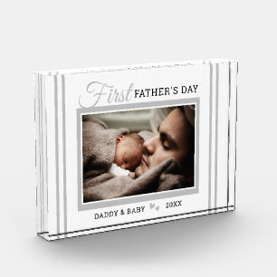 First Father's Day New Dad White Photo Block