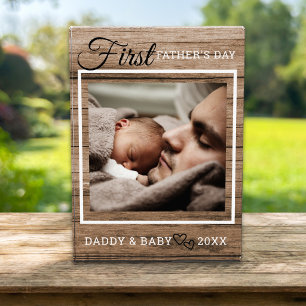 First Fathers Day One Picture Rustic Wood Photo Block