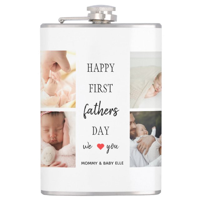 First Father's Day Photo Collage | Dad Flask Gift (Front)