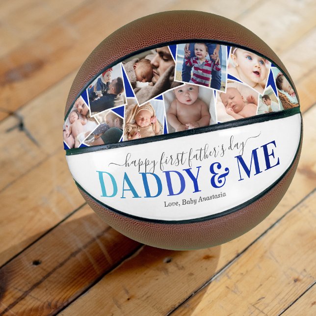 First Father's Day Photo Collage Keepsake Basketball (Creator Uploaded)