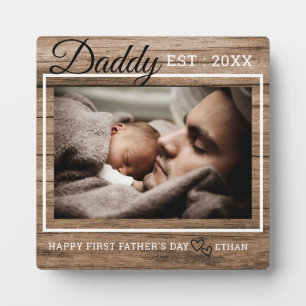 First Father's Day Photo Dad Established Wood Plaque