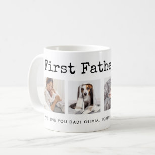First Father's Day   Photo Grid on Typewriter Text Coffee Mug