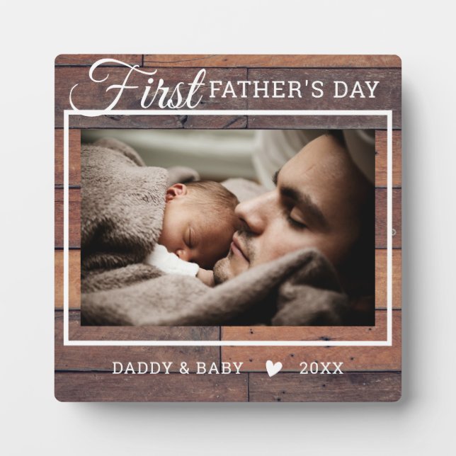 First Father's Day Photo Rustic Pallet Wood Plaque (Front)