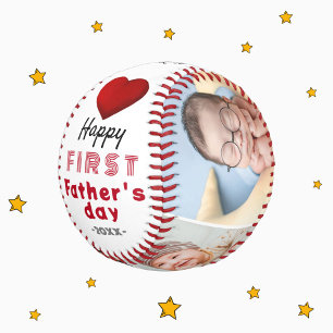 First Father's Day Red Heart 4 Photo Collage Baseball