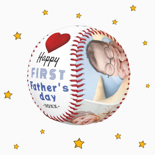 First Father's Day Red Heart 4 Photo Collage Baseball (Creator Uploaded)
