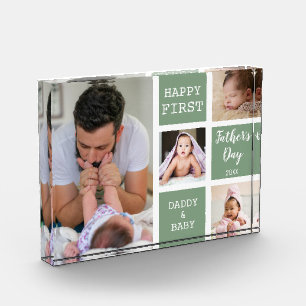 First Father's Day Sage Green 4 Collage Photo Block