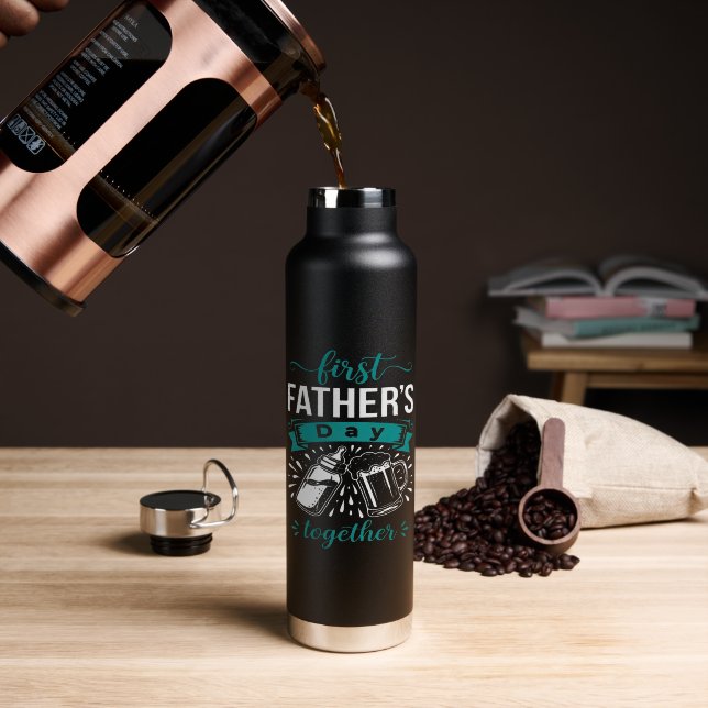First Father's Day Together Water Bottle (Coffee (Rotated))