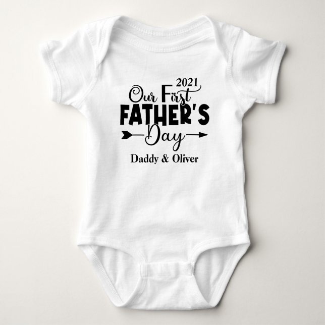 First Father's Day White Baby Bodysuit (Front)