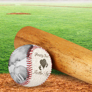First Father's On Burlap, Heart and Baby Feet Baseball