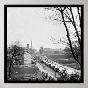 First Federal Wagon Train Entering Town 1865 Poster