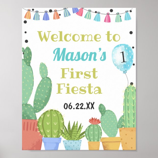 First Fiesta Boy Taco Bout A Party Cactus Birthday Poster (Front)