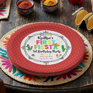 First Fiesta Colourful Mexican 1st Birthday Party Paper Plate
