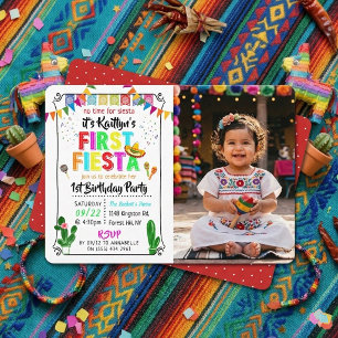First Fiesta Colourful Mexican 1st Birthday Photo Invitation