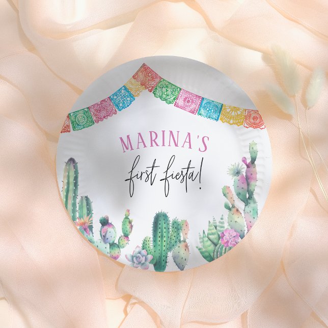 First Fiesta Cute Girl Birthday Paper Plate (Creator Uploaded)