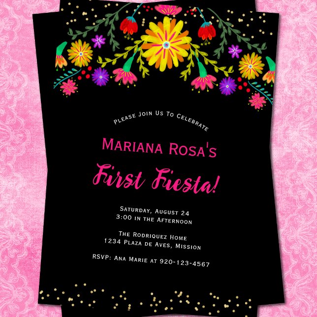 First Fiesta Mexican Floral Birthday Party Invitation (Creator Uploaded)