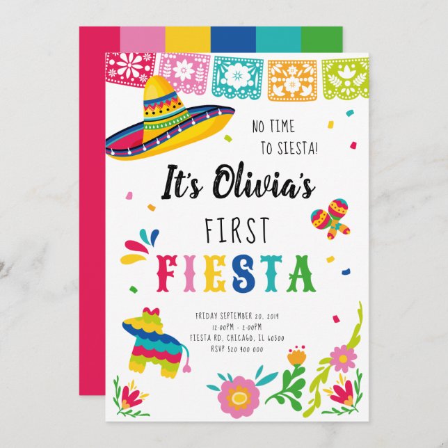 First Fiesta, No time to siesta birthday Invitation (Front/Back)