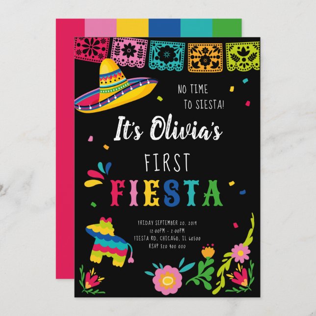 First Fiesta, No time to siesta birthday Invitation (Front/Back)