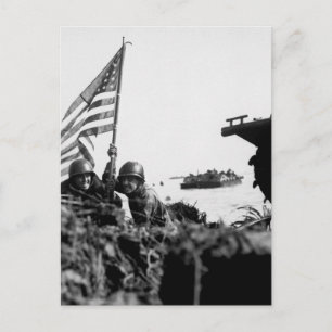 First flag on Guam on boat hook mast_War Image Postcard