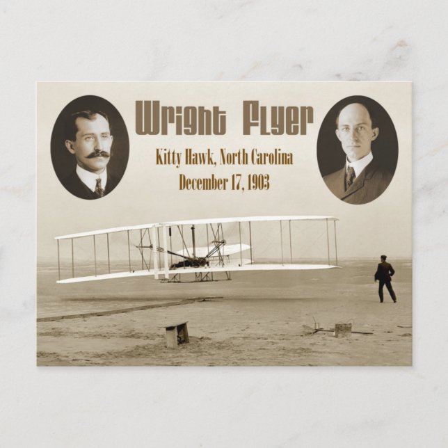 First flight of the 1903 Wright Flyer Postcard (Front)