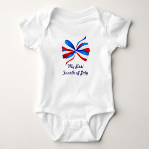 First Fourth of July, with Red White and Blue bow Baby Bodysuit