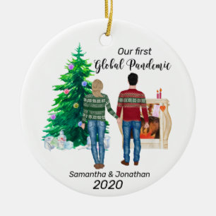 First Global Pandemic Couple Blonde Hair Ceramic Ornament