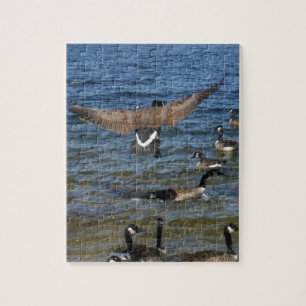 First goose to fly, geese on Lake Arrowhead Jigsaw Puzzle
