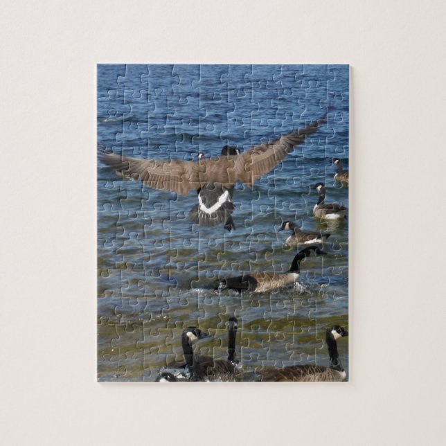 First goose to fly, geese on Lake Arrowhead Jigsaw Puzzle (Vertical)